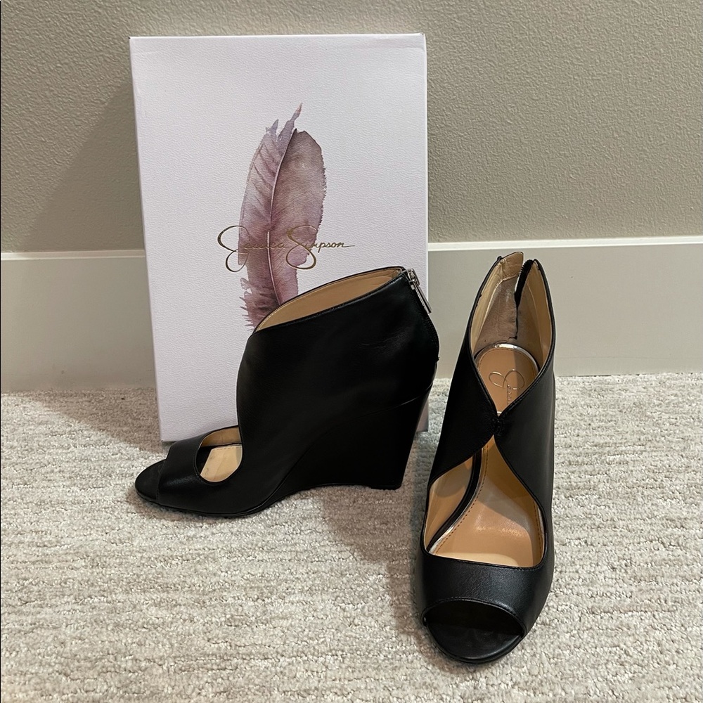 Jessica Simpson Black Leather Wedge
